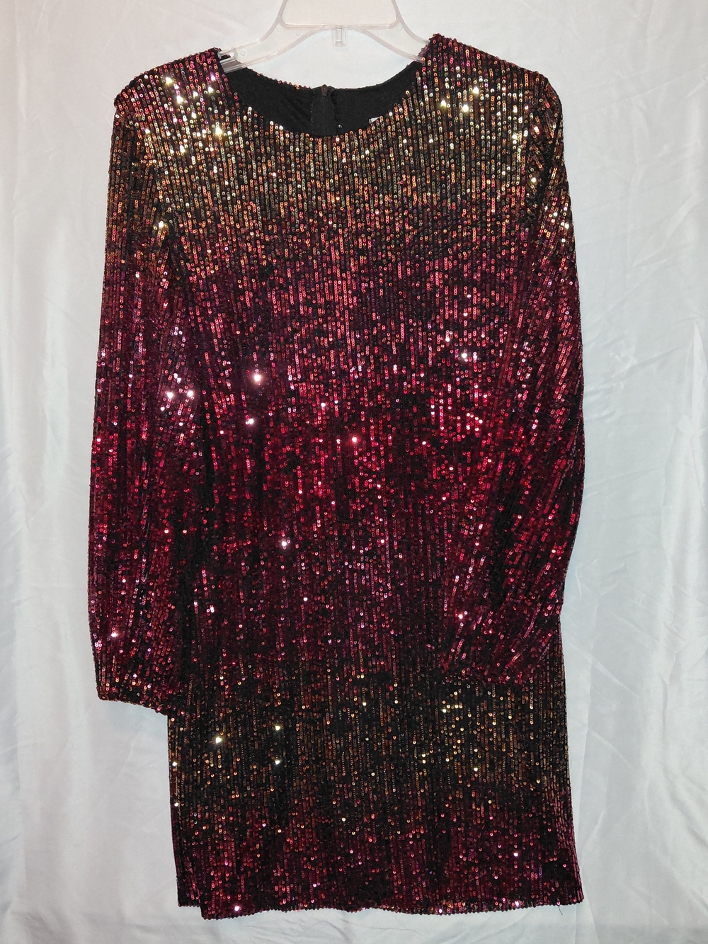 Sequin Ombre Long Sleeve Dress in Red/Gold/Pink #2614